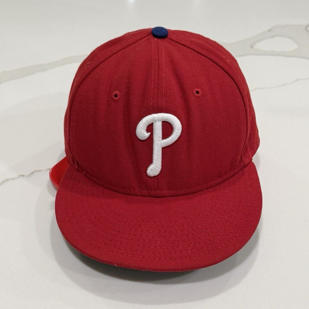 Philadelphia Phillies New Era 59FIFTY Fitted Hat Size 7 5/8 Red MLB On Field Cap